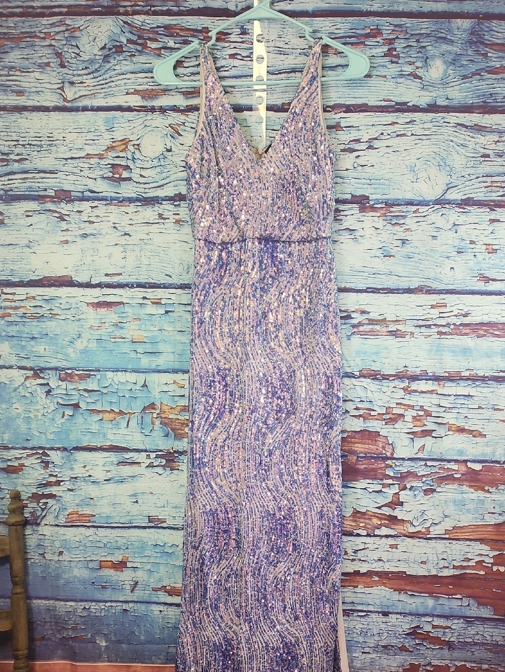 Night Way Collections Lavender Sequin V-Front Maxi Dress